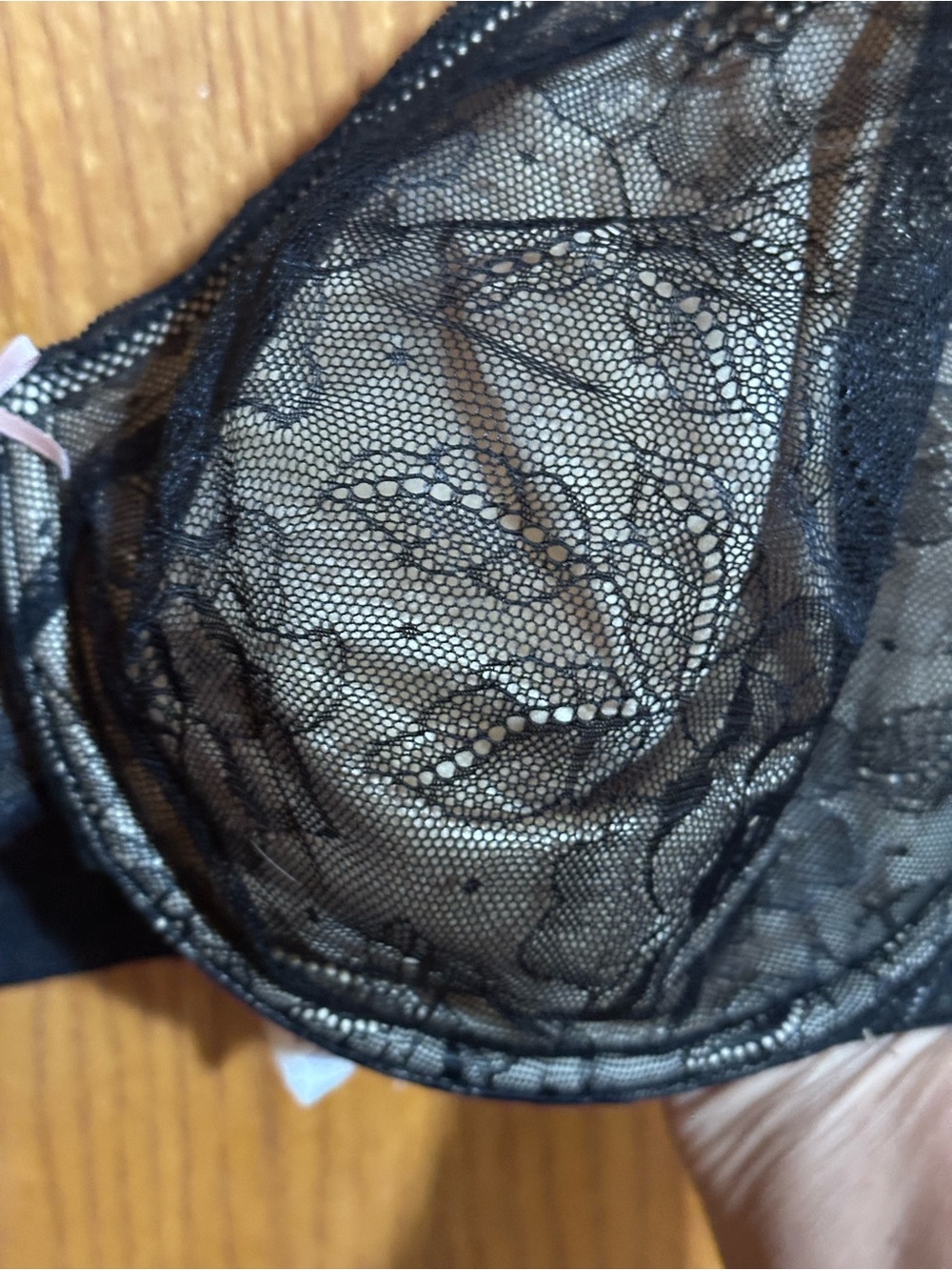 Cacique Black Sheer Lace Underwire Bra with Pink Bow Sz 46C - Picture 2 of 5
